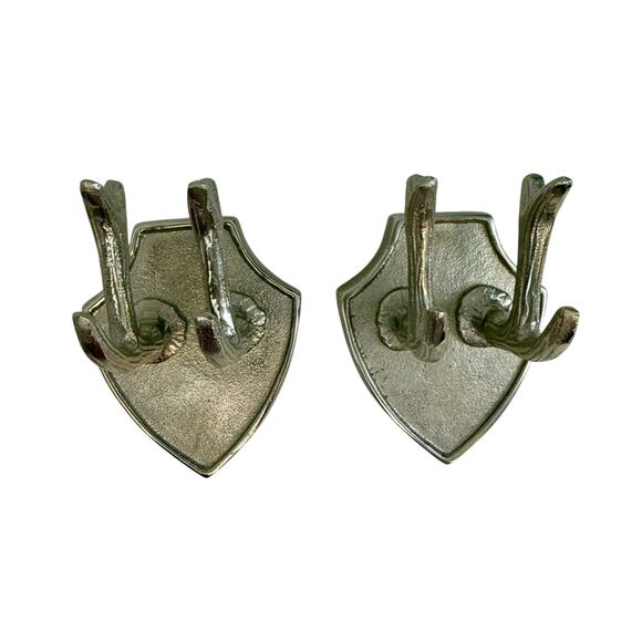 Silver tone textured metal faux antler wall plaques set of two - Picture 10 of 16